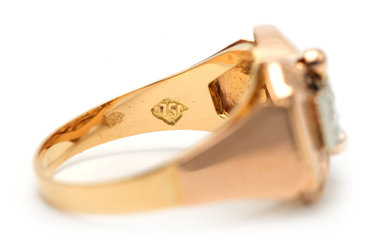 Bague Art Déco en or jaune 18 carats sertie de diamants "taille" brillant (+- 0,22ct)