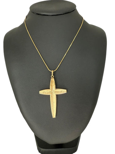 Pendentif croix italienne vintage or jaune, motif d'étoiles