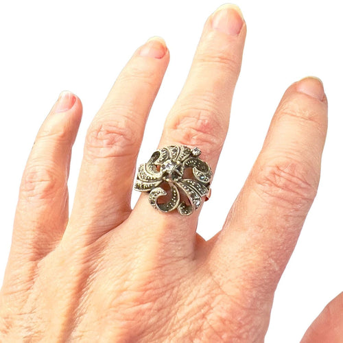 Bague 55 Bague Art Déco d'époque 1920-1925 en or et argent avec diamants 58 Facettes Q74B (922)