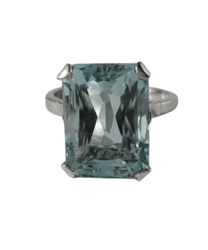 Bague 53.5 Bague cocktail aigue-marine rectangulaire 7 carats en platine 58 Facettes