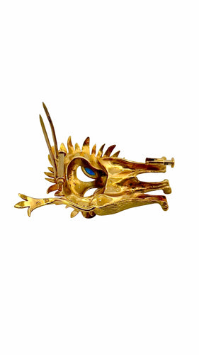 Broche Broche Lion en or jaune 18 carats et saphirs 58 Facettes