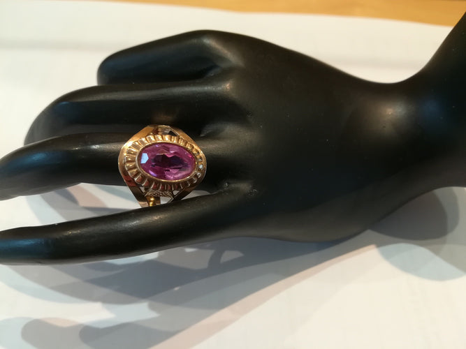 Bague 58 Bague vintage Soviétique Or Jaune Pierre Rose 58 Facettes