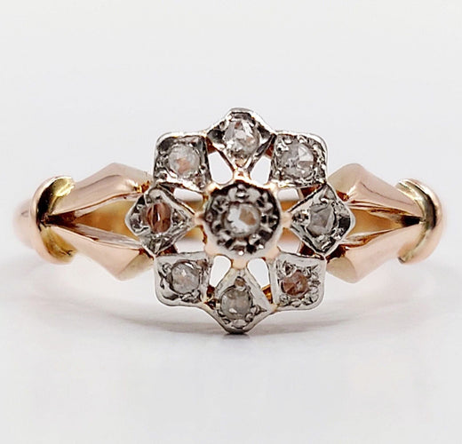 Bague 54 Ancienne bague marguerite or rose, diamants taille rose (circa 1900) 58 Facettes A05495