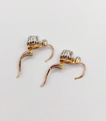 Boucles d'oreilles Dormeuses antiques en or rose 18k et diamants taille rose 58 Facettes A06338