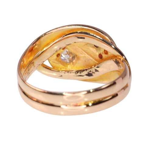 Bague 53 Bague double serpent de l'époque victorienne : un symbole d'éternité avec diamants et rubis 58 Facettes 24292-0131