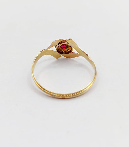 Bague 60 Bague fleur Art nouveau en or 18k, pierre rouge et perles (circa 1900) 58 Facettes A06426