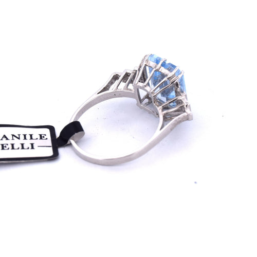 Bague 56 Bague Art Déco en or blanc avec aigue-marine et diamants 58 Facettes