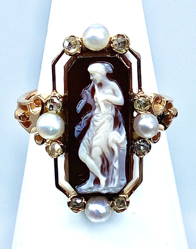 Bague 51 Bague camée sur agate perles fines diamants 58 Facettes AB263