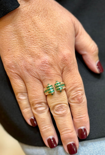 Bague 59 Bague en or jaune 18 carats émeraudes et diamants 58 Facettes