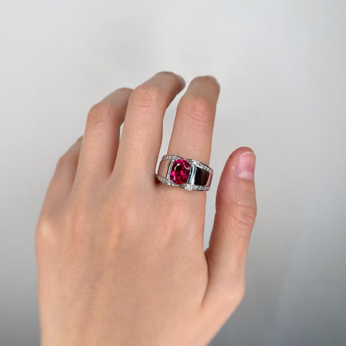 Bague or blanc, rubellite, diamants