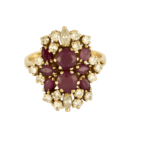 Bague 57 Bague en or jaune, rubis et diamants 58 Facettes B250549