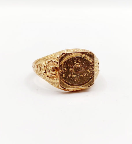 Bague 59 Bague chevalière victorienne fleur ciselée en or rose 18k (circa 1890) 58 Facettes A06408