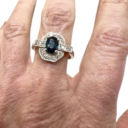 Bague 53 BAGUE EN PLATINE DE STYLE ART DÉCO AVEC DIAMANTS DE 0,38 ct ET SAPHIR DE 1,05 ct 58 Facettes Q337B