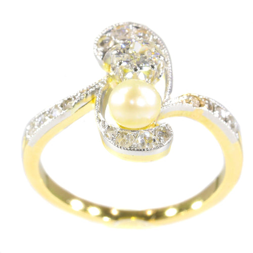 Bague 52 Bague de fiançailles originale Art Nouveau en diamant et perle 58 Facettes 21285-0669