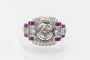 Bague Art Déco géométrique en or blanc 14k avec diamants et rubis