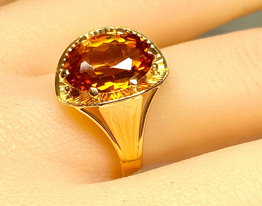 Bague style Art Déco or rose citrine