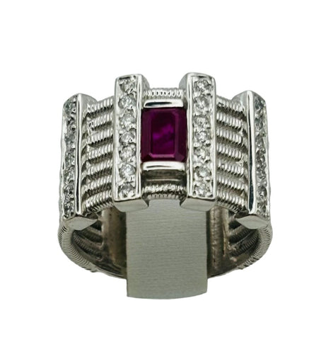 Bague 53 Bague en or blanc avec rubis et diamants 58 Facettes 50167