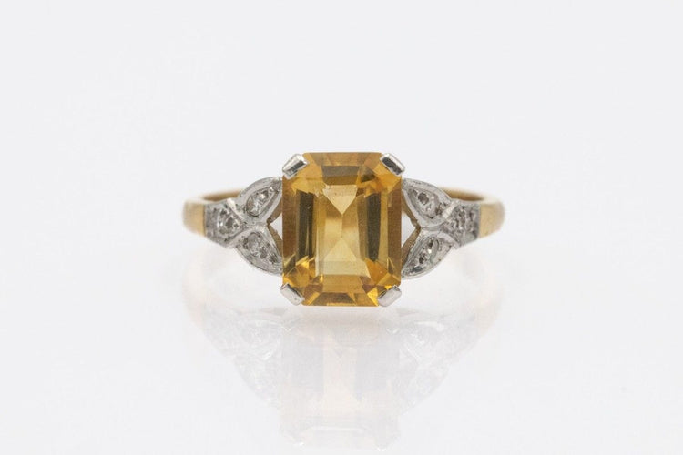 Bague Bague Art Nouveau avec citrine et diamants en or jaune 14k et platine 58 Facettes 11707