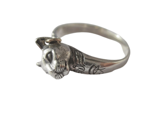 Bague 57 Bague vintage Arthus BERTRAND Chat Egyptien argent et or 58 Facettes