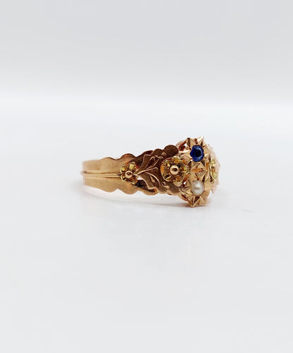 Bague 59 Bague toi et moi antique en or rose 18k perle et pierre bleue 58 Facettes A06505