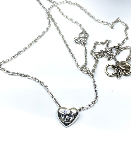 Collier Pendentif coeur et sa chaîne en or blanc, diamant 0,20 carat 58 Facettes AB626