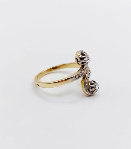 Bague 52 Bague marquise toi et moi antique or jaune 18k et platine diamants taille roses (circa 1900) 58 Facettes A05981