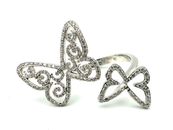Bague 52 MESSIKA. Collection "Arabesque Butterfly", bague or blanc 18K et diamants 58 Facettes