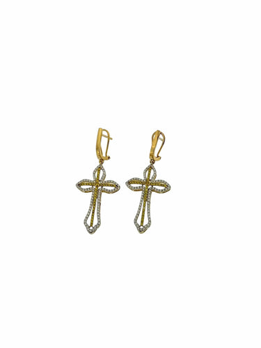 Boucles d'oreilles Boucles d'oreilles croix en or jaune, diamants blancs et jaunes naturels 58 Facettes