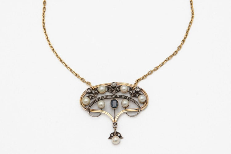 Pendentif Art Nouveau gold and silver pendant, Belle Epoque circa 1910 58 Facettes 9457