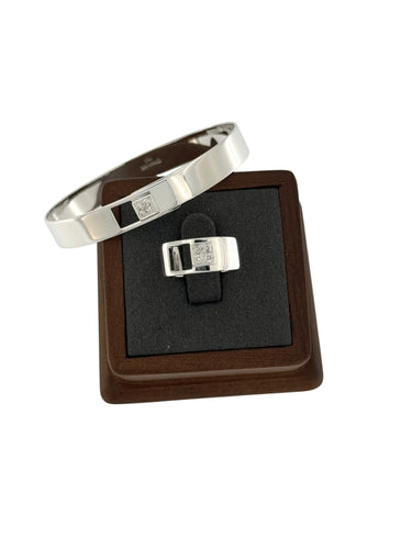 Bracelet 51 DINH VAN - Demi parure Bracelet et Bague Cube Lock or blanc et diamants 58 Facettes