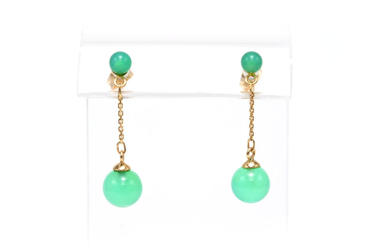 Boucles d'oreilles contemporaines en or jaune 14 carats serties de jade