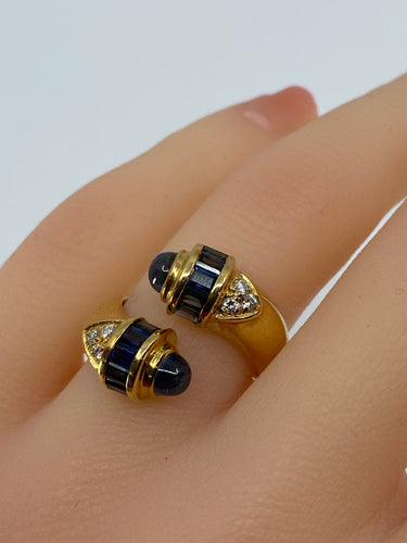Bague toi et moi en Or jaune, saphirs et diamants