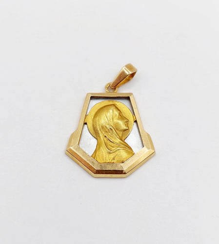 Pendentif Médaille - Médaille religieuse art déco en or rose 18k et nacre 58 Facettes A06573