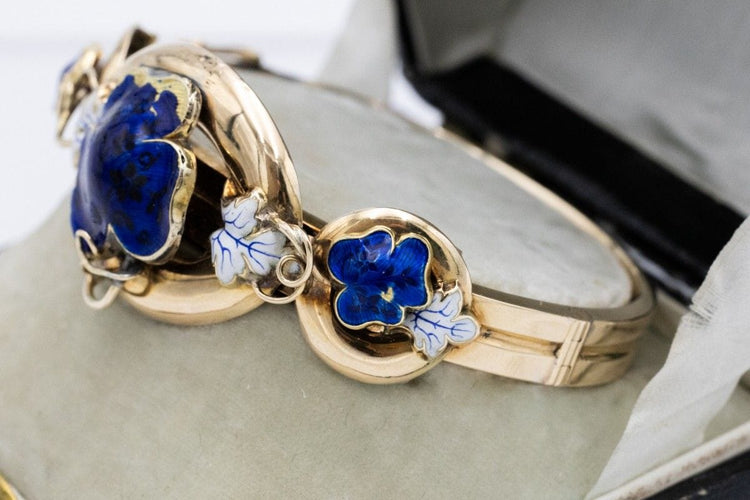 Bracelet Bracelet en or jaune du début du XIXe siècle avec émail cobalt - Style Biedermeier 58 Facettes 10500