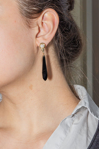 Boucles d'oreilles Boucles d'oreilles Pendantes Or jaune Perle de culture, Onyx, Diamant 58 Facettes 3853930RV