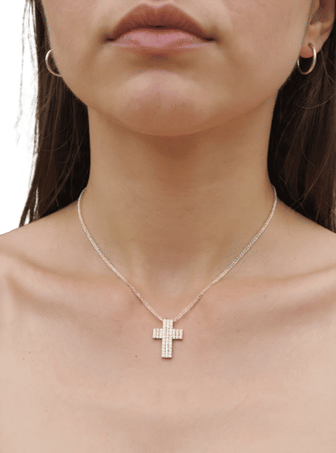 Collier ReCarlo - Collier Cross en or blanc 18k et diamants 0.50ct 58 Facettes