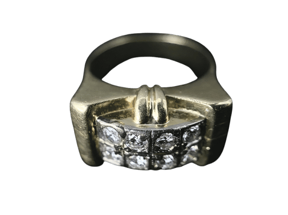Bague modèle Tank d'époque 1940/50 or bicolore diamants
