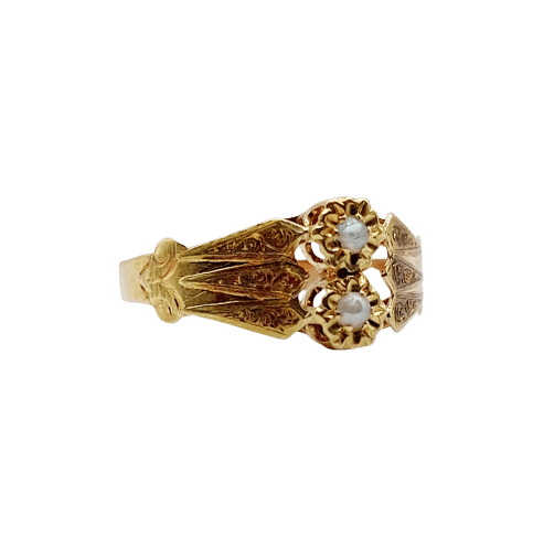 Bague 54.5 Bague toi et moi Art nouveau en or 18k et perles (circa 1900) 58 Facettes A06500