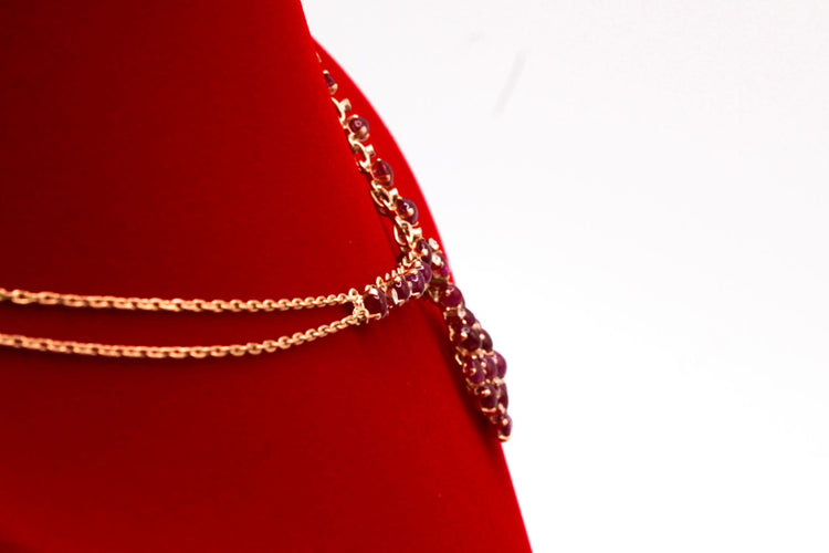 Collier Collier or jaune, cabochon rubis et diamants 58 Facettes 240040