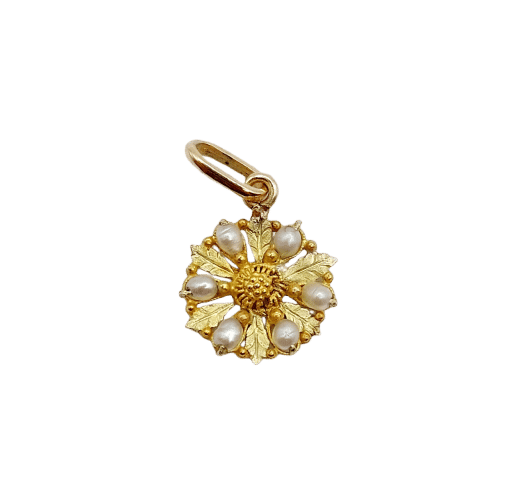 Pendentif Pendentif fleur antique en or 18k et perles (circa 1900) 58 Facettes A06540