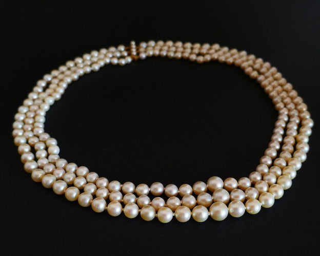 Collier Collier De Perles De Culture 3 Rangs, Fermoir Perles 58 Facettes