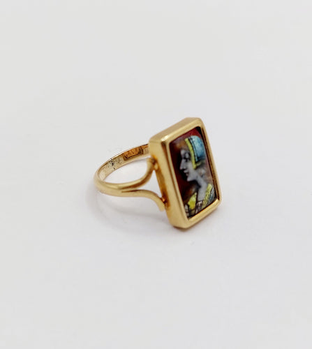 Bague 48.5 Bague Art nouveau Limoges en or 18k avec plaque émaillée profil féminin 58 Facettes A06430