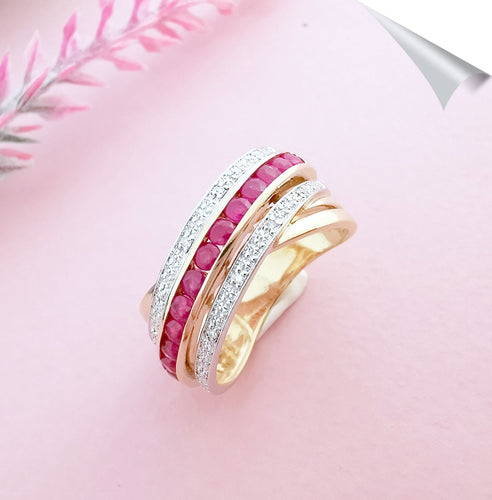 Bague 56 Bague Croisée Rubis Diamants Or 18 K 58 Facettes AA 1568
