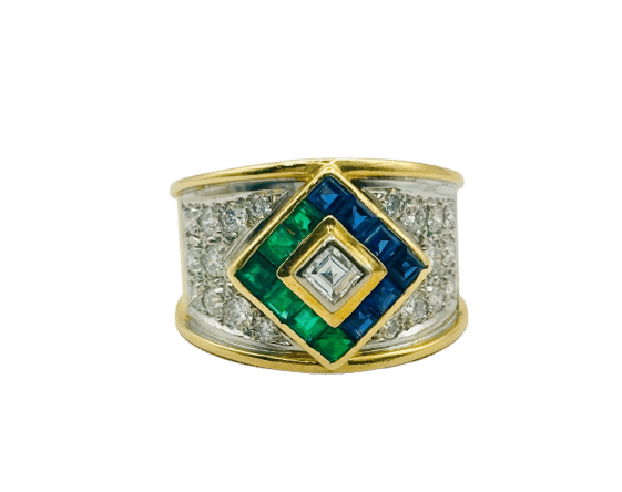 53 Anillo oro con Diamantes, Zafiros y Esmeraldas 58 Facettes 50211