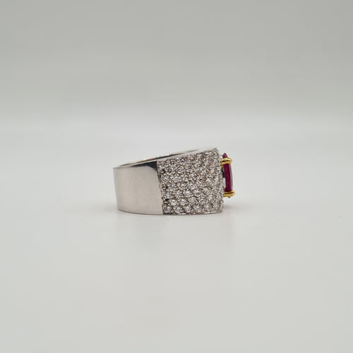 Bague 51.5 Bague or blanc sertie d'un rubis synthétique et diamants naturels 58 Facettes