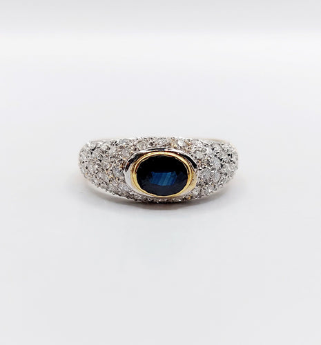 Bague 51 Bague jonc vintage or jaune 18k saphir naturel et pavé de diamant 58 Facettes A06171