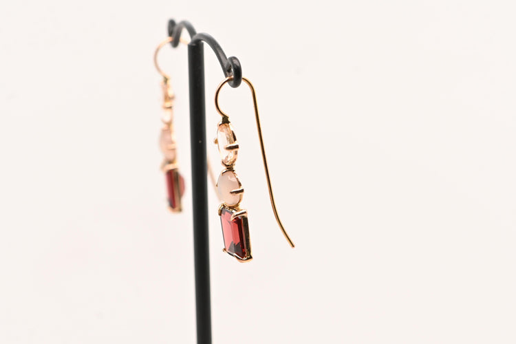 Boucles d'oreilles Earrings Morganite, Agate Grise And Grenat Rose Gold 18 Carats 58 Facettes