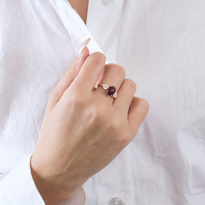 Bague or rose rubis et diamants