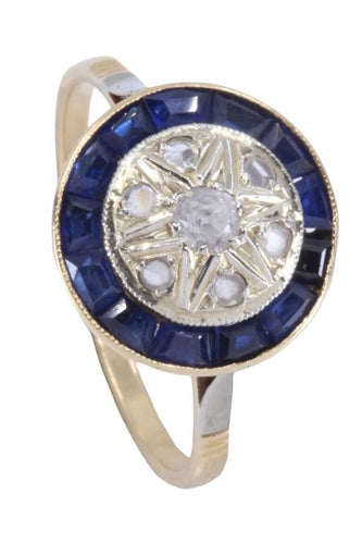 Bague 56 BAGUE ART DÉCO SAPHIRS BLEUS ET BLANCS 58 Facettes 087311