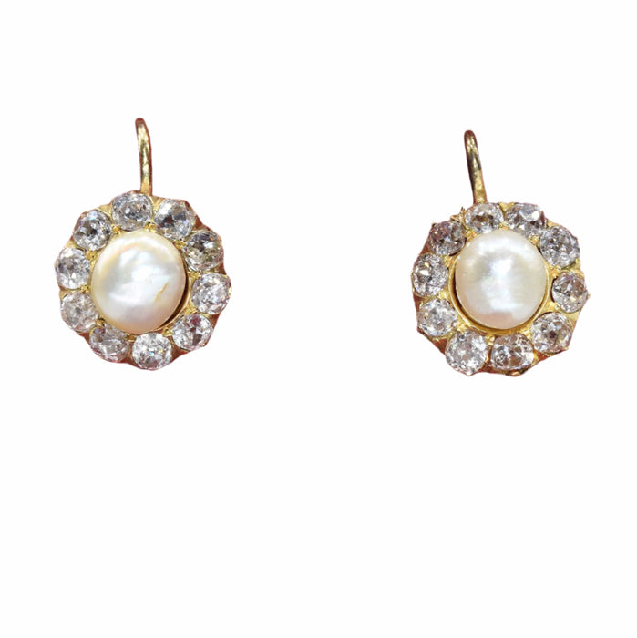 Boucles d'oreilles Boucles d'oreilles en or jaune, diamants et perles de la période victorienne 58 Facettes